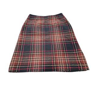 Harold’s 100% Wool Plaid A-Line Skirt Black Red Brown Lined Size 2 NWOT
